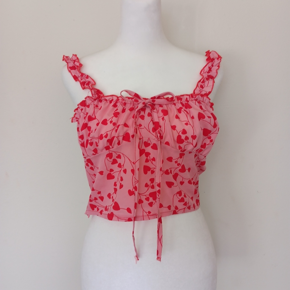 heart cherry print crop top